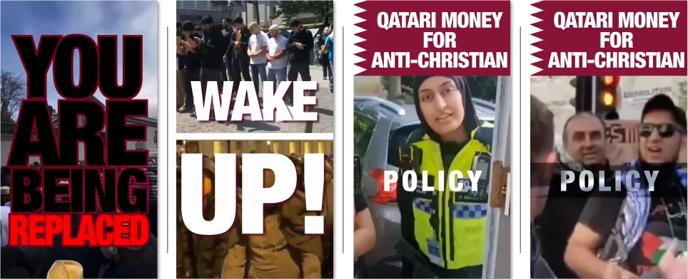 Figure 23. Frames from the “Qatari money for anti-Christian policy” and “You are being replaced” videos.