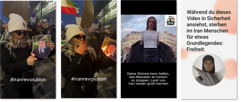 Figure 35. German-language TikTok advertisements from the 2026 Iran material.